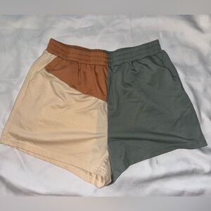 SHEIN Brown and Green Colorblock casual Shorts with Elastic Waistband